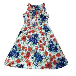 Pretty Vacant Floral Dress A-line Womens Medium White Red Cottagecore Sleeveless